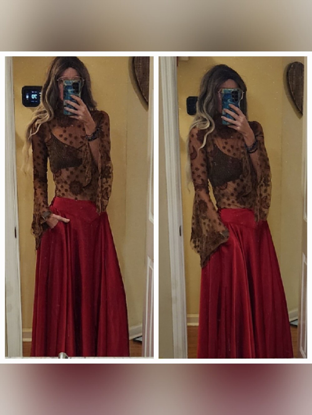 RARE! Free People Sun Moon & Stars Beaded Sheer Top Stretch xs